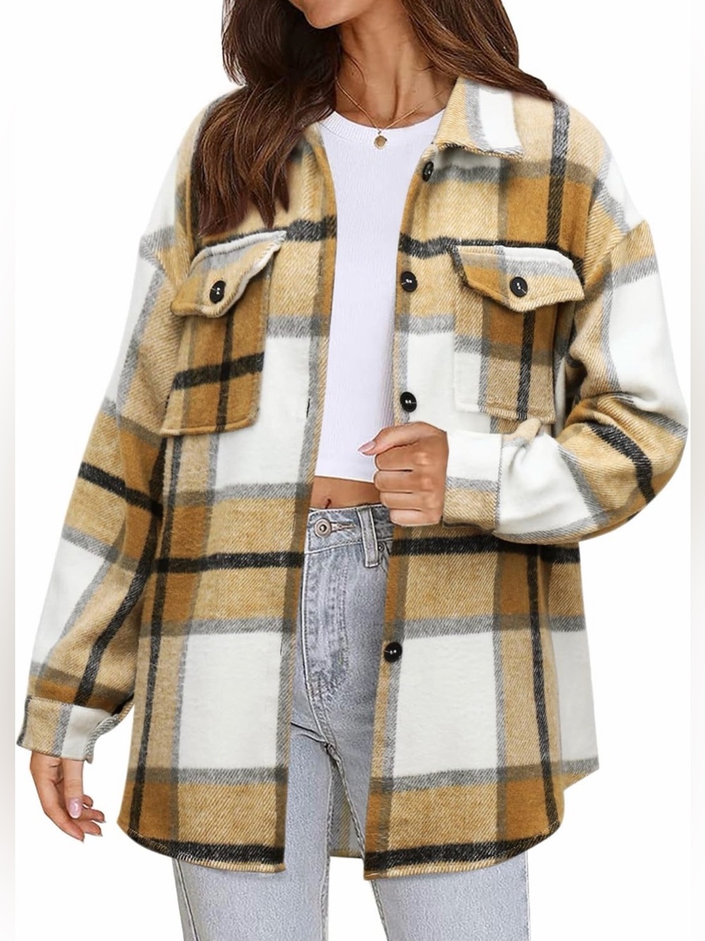 Beaully Women’s Plaid Shacket - Mustard/White/Black
